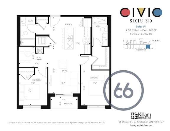 Floor Plan Two Bedroom + Den